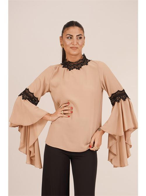 Casacca in viscosa e seta GM by Gai Mattiolo | GM4416CAMMELLO/NERO